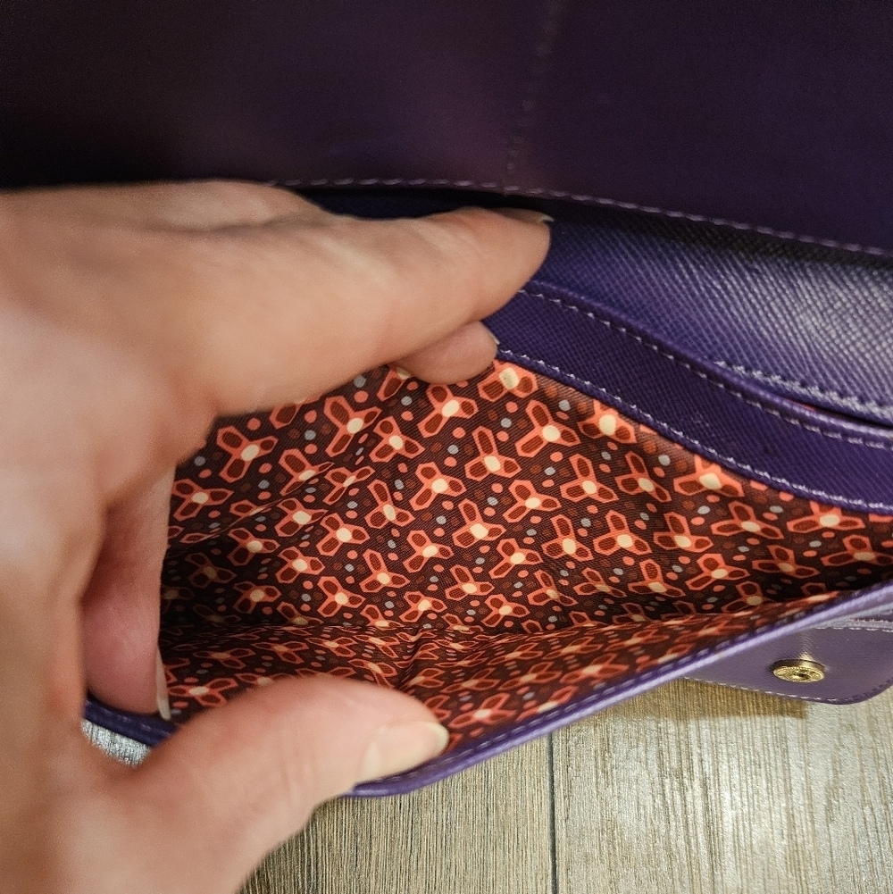 Tory Burch Long Dual Snap Purple Wallet + Chain & Branded Dustbag - Picture 11 of 16